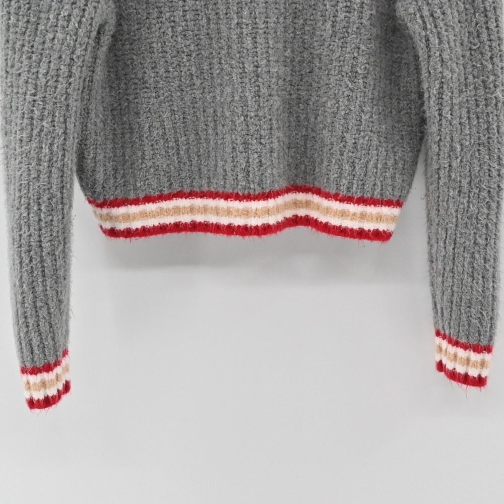 American Eagle Varsity Full Zip Sweater Womens Size XS Gray Red Cotton Y2K Knit - Picture 13 of 14